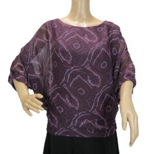 Angela Mara Aubergine Sheer 3/4 Sleeve Blouse